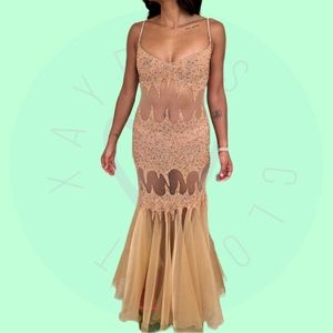 Beautiful High End Vintage CustomMade Gown Beaded by hand with rhinestones Small